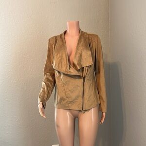 Mote Faux Suede Moto Drape Jacket Size L Tan Khaki Brown Casual NEW WITH TAG